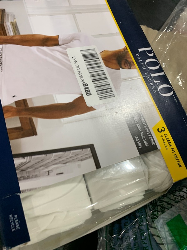 Photo 1 of POLO RALPH LAUREN Classic Fit Undershirt w/Wicking 3-Pack V-Necks 3 White/Cruise Navy Pp LG