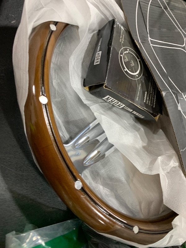 Photo 1 of Newworldmotoring 14" Inch Billet Polished & Wood Steering Wheel Bowtie Horn, 6 Hole, Passenger Car