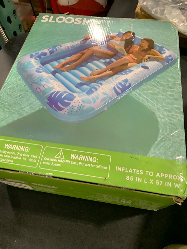 Photo 1 of SLOOSH Inflatable Tanning Pool Lounger Float, 85" x 57" Extra Large Pool Floats Adult with Pillow, 4 in 1 Suntan Tub Raft Floatie,Sunbathing Bed Lounge for Water Blow Up Ball Pit Party Gifts, XL-Blue