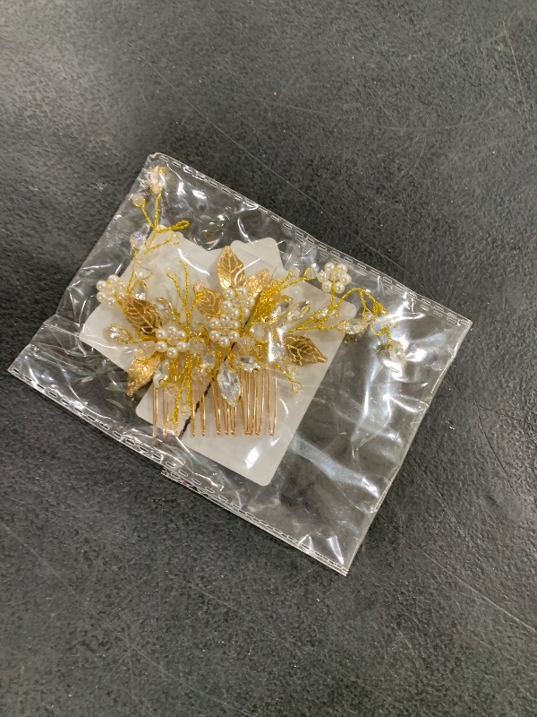 Photo 1 of Gorais Leaf Bride Wedding Hair Comb Pearl Bridal Hair Piece Crystal Side Comb Hair Accessories for Women and Girls