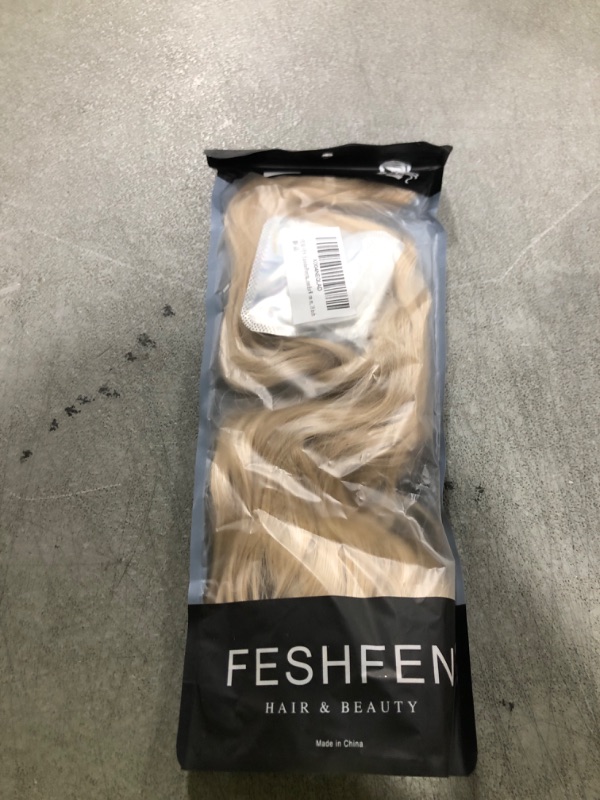 Photo 1 of FESHFEN Blonde Ponytail Extensions - Drawstring Ponytails Hair Extension Blonde Long Curly Wavy Hair Piece Synthetic Pony Tail Hairpieces for Women, 18 inch