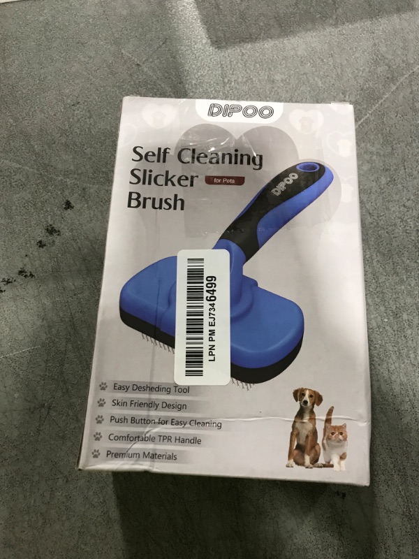 Photo 1 of Dipoo Self-Cleaning Brush for Pet Deshedding - Skin-Friendly Grooming Tool for Dogs and Cats, Blue