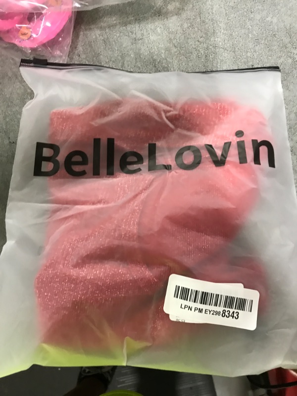 Photo 1 of BelleLovin Women's Long Sleeve Glitter Mesh Tee Tops Sexy Night Out Blouse (Red-Round Neck, X-Large)