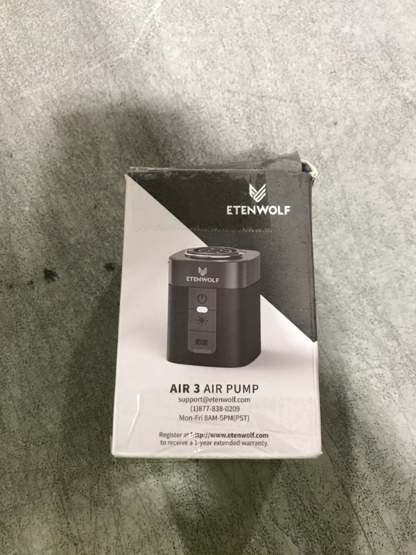 Photo 1 of ETENWOLF AIR 3 Air Pump for Inflatables with 2600 mAh Battery & Camping Light, Ultra-Fast and Mini Electric Air Pump, Inflate Deflate for Air Mattress, Pool Floats, Vacuum Storage Bags (Black)