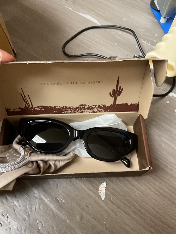 Photo 1 of WearMe Pro - Women's Polarized Sunglasses, Narrow Fashion Cat-Eye Acetate Frame, Oval Lenses, Hand-Polished (Black/Triple Black Lens)