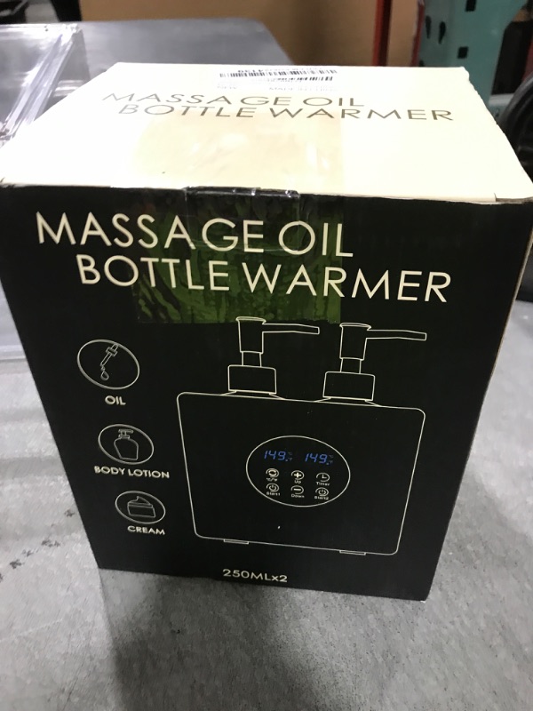 Photo 1 of Massage Oil Warmer Double Bottle Professional Electric Lotion Digital Heater for SPA, Portable Oil Warmer Heated Cream for Beauty Salon Home, with ?/? Switchable Display, Four Dispenser Bottle