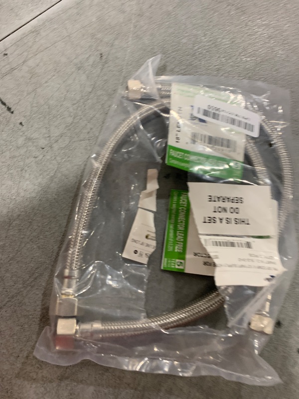 Photo 1 of 2 Pieces XFITTING 3/8" Comp x 1/2" FNPT Faucet Supply Hose Line, 18" Long, Braided Stainless Steel