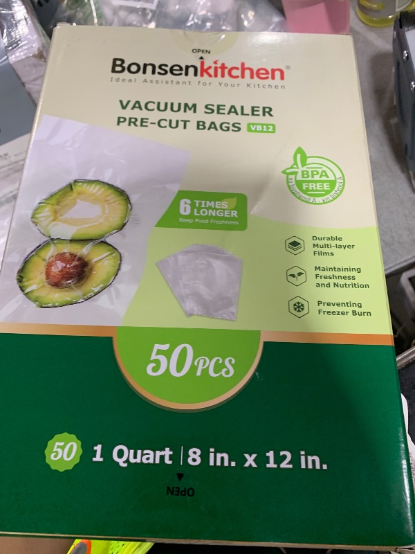 Photo 1 of Bonsenkitchen Vacuum Sealer Bags, 50 Quart 8" x 12" Precut Food Sealer Bags, Commercial Grade, BPA Free, Heavy Duty, Customized Size Vacuum Bags for Vac Storage, Meal Prep or Sous Vide Cooking, VB12