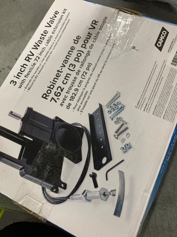 Photo 1 of Camco RV Gate Valve with Flexible 72-Inch Cable Extension Kit - 3-Inch Diameter Opening - Extends Your RV Waste Valve Handle - All Inclusive Kit & Easy Installation (39519)