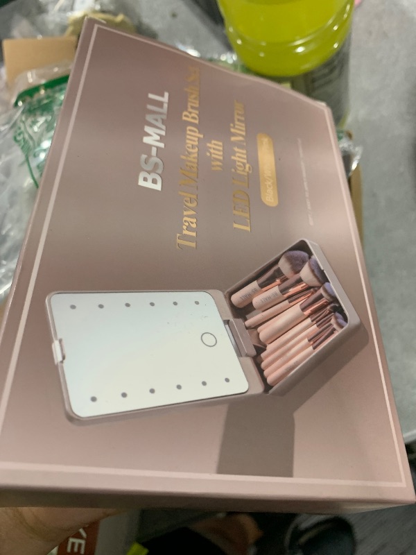 Photo 1 of BS-MALL Makeup Brushes Foundation Powder Concealers Eye Shadows Makeup Set with LED light Mirror 14 Pcs Mini Makeup Brushes (APINK)