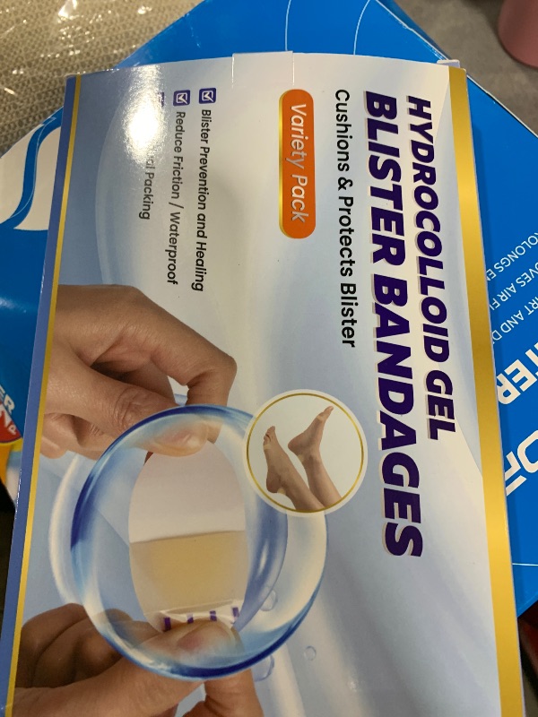 Photo 1 of Hydrocolloid Bandages Blister Bandages for Feet - 36 ct Water Resistant Gel Blister Pads Blister Cushions for Toe, Heel- Blister Prevention & Recovery Pads - Variety Pack