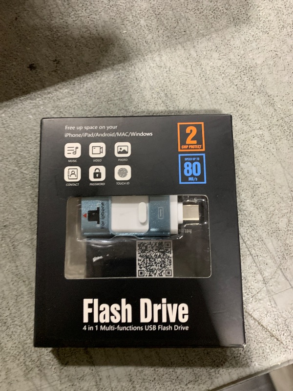 Photo 1 of Flash Drive for iPhone 256GB, 4 in 1 USB Type C Memory Stick, Photo Stick External Storage Thumb Drive for iPhone iPad Android Computer, Sky Blue