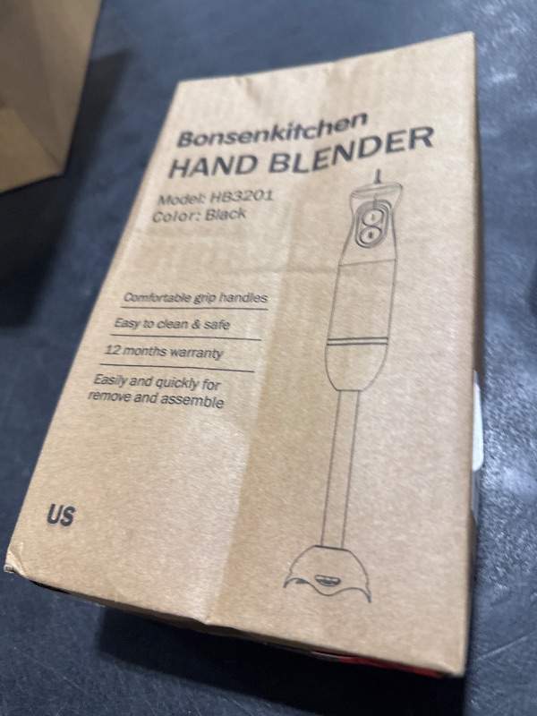 Photo 1 of Bonsenkitchen Hand Blender, Immersion Blender with 2 Mixing Speed, Electric Handheld Mixer Portable Stick Mixer with Stainless Steel Blades for Soup, Smoothie, Puree, Baby Food