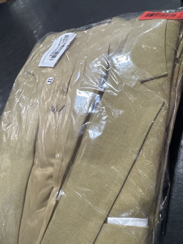 Photo 1 of Aowdoy Khaki 2 Piece Men's Linen Suits Slim Fit Casual Summer Beach Wedding Dress Tux Prom Suit Blazer Jacket and Pants Khaki XL