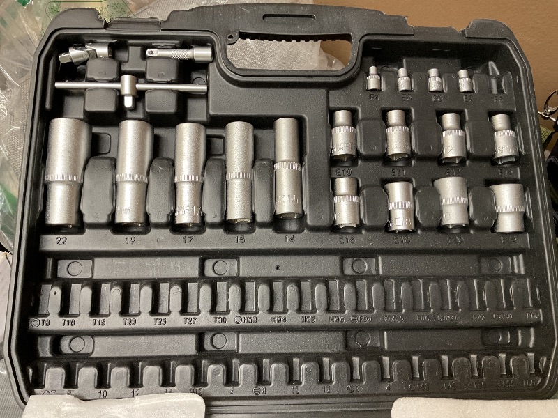 Photo 1 of XHTT Mechanics Tools Kit,108-Piece 1/4"&1/2 Metric And Standard Socket Set,Ratchet Set,Quick Release Reversible Ratchet Wrench,Universal Joint,Extension Bars.