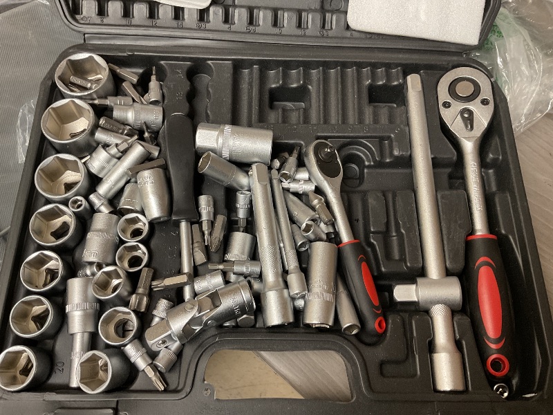 Photo 1 of XHTT Mechanics Tools Kit,108-Piece 1/4"&1/2 Metric And Standard Socket Set,Ratchet Set,Quick Release Reversible Ratchet Wrench,Universal Joint,Extension Bars.