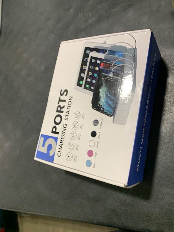 Photo 1 of MSTJRY Charging Station for Multiple Devices : 5 Port Multi USB-A Charger Stations Multi-Device Organizer Charging Dock Designed for iPhone iPad Cell Phone Tablets (7 Short Cables Included), Cyan
