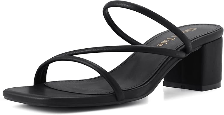 Photo 1 of Strappy Heels For Women Low Chunky Block Heel Heeled Sandals Square Open Toe Slip On Slides Mules 8.5