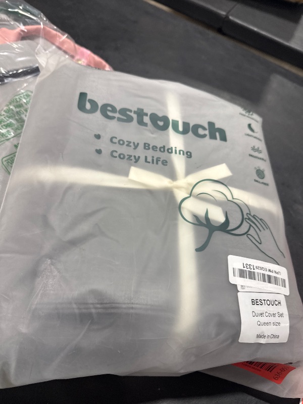 Photo 1 of BESTOUCH Duvet Cover Set 100% Washed Cotton Linen Feel Super Soft Comfortable Chic Lightweight 3 PCs Home Bedding Set Solid Dark Grey Queen