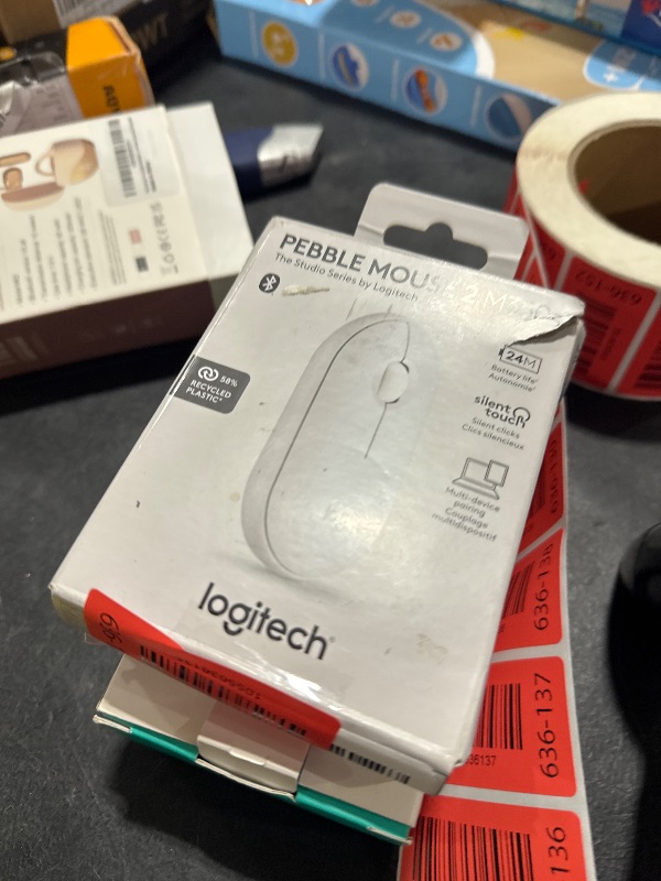 Photo 1 of Logitech Pebble Mouse 2 M350s Slim Bluetooth Wireless Mouse, Portable, Lightweight, Customizable Button, Quiet Clicks, Easy-Switch for Windows, macOS, iPadOS, Android, Chrome OS - Tonal White