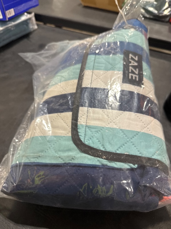 Photo 1 of ZAZE Beach Blanket Picnic Blankets with Stakes, Thick 3-Layer 80*80 Oversized Waterproof Sandproof Compact Outdoor Mat, Big Extra Large Foldable Camping Park Vacation Travel Accessories(Blue Stripe)