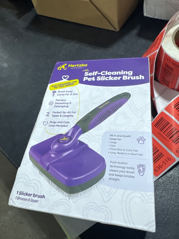 Photo 1 of Hertzko Self Cleaning Slicker Brush for Dogs and Cats - Pet Hair Brush for Shedding Long and Short Hair - Easy Clean Retractable Bristles - Cat and Dog Grooming Tool - Purple