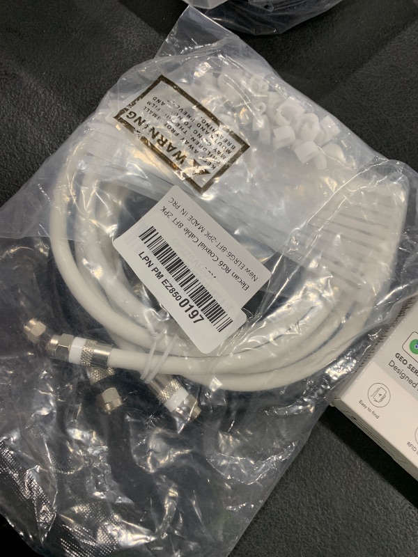 Photo 1 of Elecan 8 Ft/2 Pack RG6 Coaxial Coax Cable Connectors Set, Quad Shielded High-Speed Internet 3 GHZ, Broadband Digital TV Aerial, Soft Satellite Cable Extension Double Rubber O-Ring+ Adapter+Ties+Clips