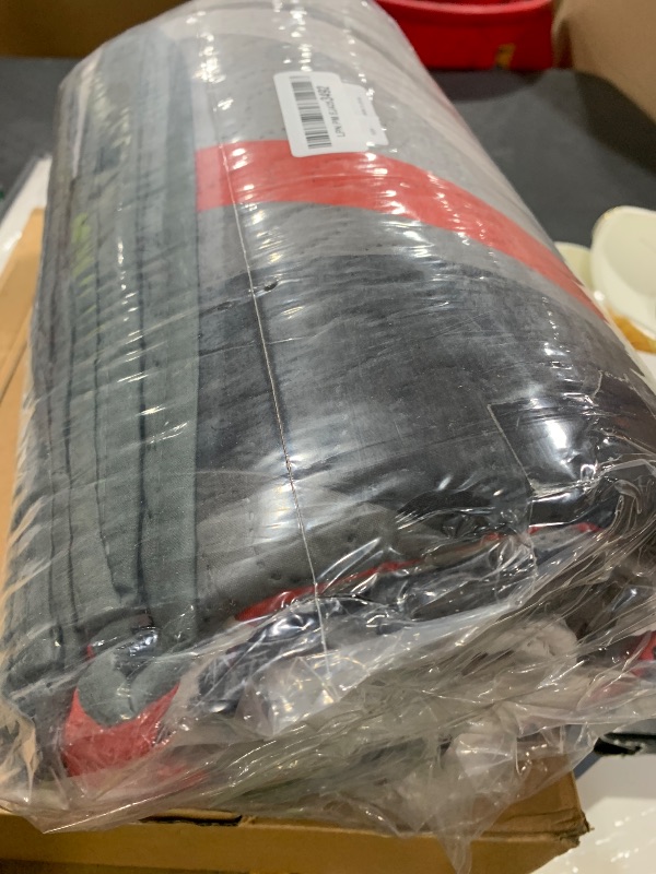 Photo 1 of Classic Line Pattern Bedding Quilt Queen Size Modern Grey Red and Black Stripe Quilt with 2 Shams, Gray and Red Comforter Sets Lightweight Breathable Bedspreads Coverlet, 90''x96''