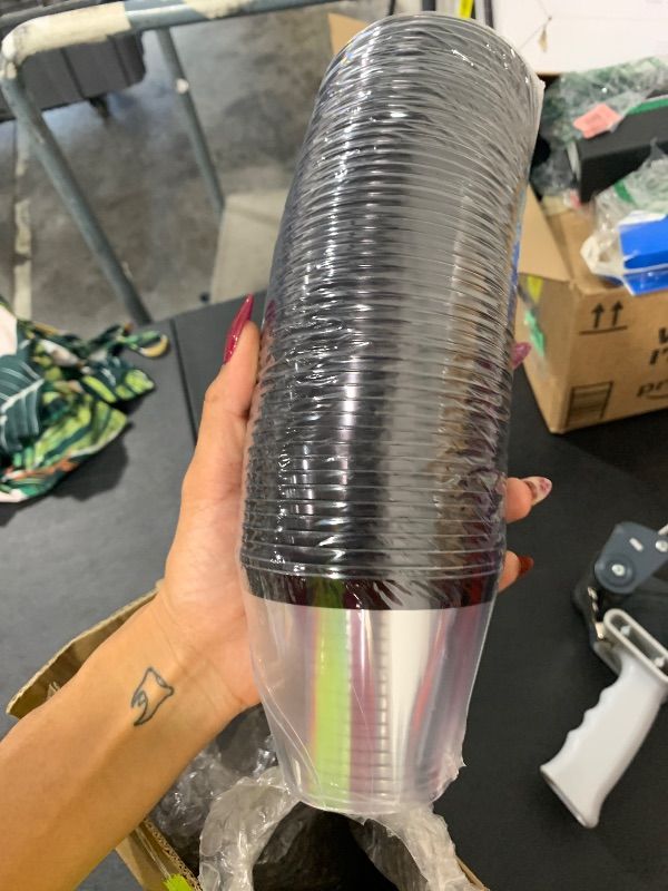 Photo 1 of  Plastic Cups and 1 Silver Ice Tong Set - 9 Ounce Disposable Cocktail Glasses - Plastic Wine Cups -  Party Decorations - Purple Party Supplies
