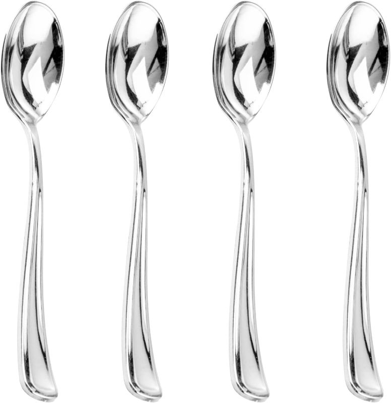 Photo 1 of 200PCS Silver Plastic Spoons - Heavy Duty Disposable Spoons