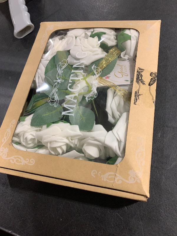 Photo 1 of MACTING White Artificial Flower Roses 30PCS Fake Flowers with Stem Real Touch Foam Roses for DIY Wedding Bouquet Arrangements Table Centerpieces Party Bridal Shower Home Spring Mothers Day Decorations