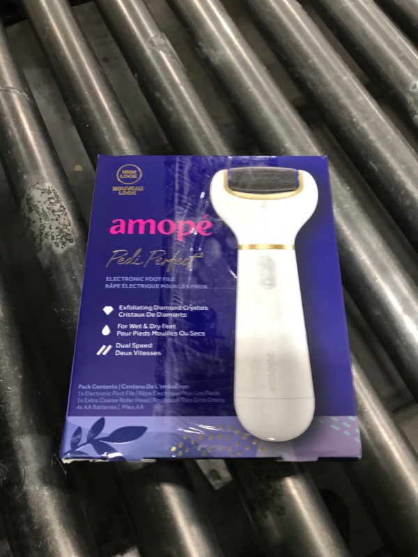 Photo 1 of Amopé Pedi Perfect Electric Callus Remover Foot File w/ Diamond Crystals, Pedicure Tool for Feet, Removes Hard & Dead Skin, Feet Scrubber & Buffer, Splashproof, w/ Extra Coarse Roller Head, 1 Count