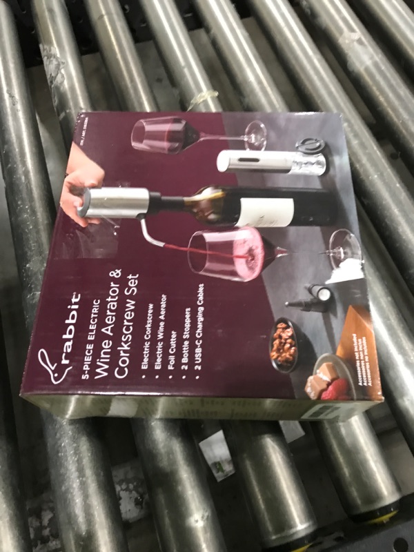 Photo 1 of Rabbit Electric Wine Tool Set - 5-Piece Wine Accessory Collection - Aerator, Corkscrew, Cutter, Stoppers, Charging Cables