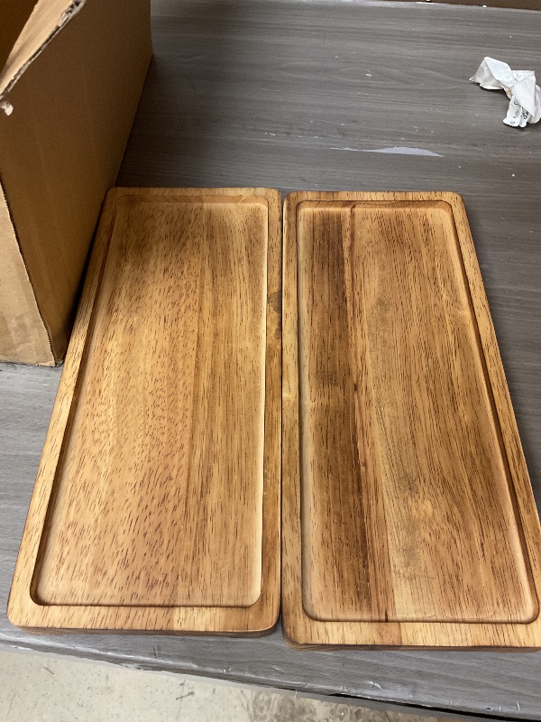 Photo 1 of 2 piece 12 x 5 Inches Wooden Serving Platters, Rectangle Solid Acacia Wood Serving Tray, Wood Serving Plates for Food