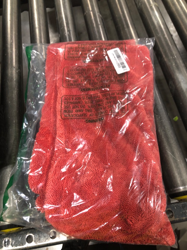 Photo 1 of Autofiber Dreadnought Jr. Microfiber Towel, Superior Absorbency for Drying Cars, Trucks, and SUVs, Double-Twist Pile, One-Pass Vehicle-Drying Towel - Pack of 1, Red/Gray (16 inch x 16 inch)