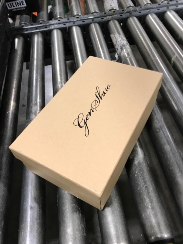Photo 1 of GENSHUO Women’s Strappy High Heeled Sandals 3 Inch Square Open Toe Stiletto Heels Slingback Shoes with Ankle Strap for Wedding Party Chic and Sexy Nude Matte Size 7.5