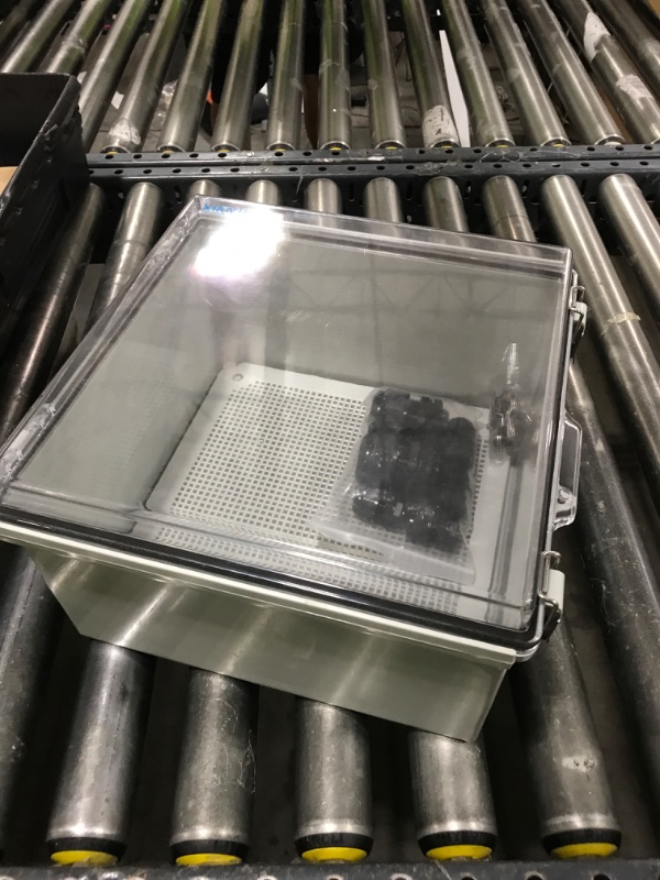 Photo 1 of XINYIELE Waterproof Outdoor Project ABS Plastic Junction Box IP67 Weatherproof Dustproof Enclosure with Hinged Cover, Mounting Plate,Wall Brackets for Power Project (Clear, 11.8"x11.8"x7.1")