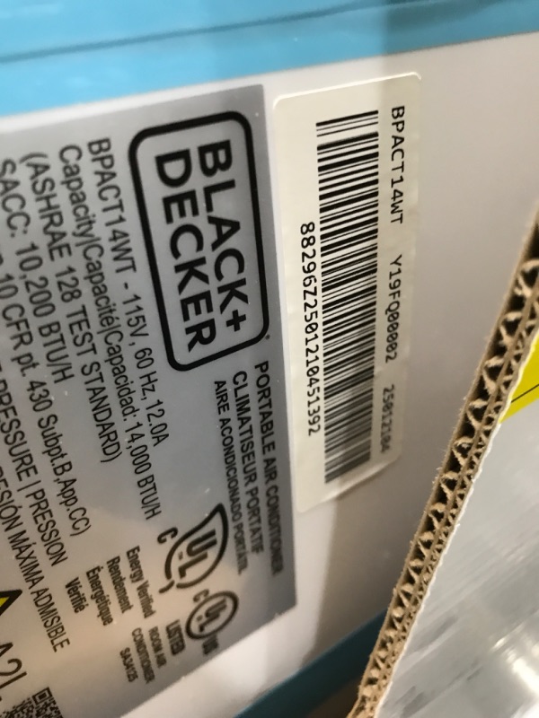 Photo 1 of BLACK+DECKER Smart Portable Air Conditioner, 14,000 BTU (10,200 BTU SACC) for Rooms up to 700 Sq. Ft., Smart Portable AC with Follow Me Remote and Window Kit, BPACT14WT, White