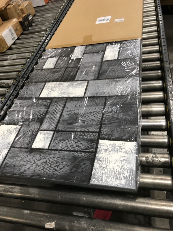 Photo 1 of 100% Hand Painted Square Modern Oil Painting on Canvas Heavy Textured Black White Abstract Wall Art Decor for Living Room Bedroom Framed Ready to Hang 48x24inch