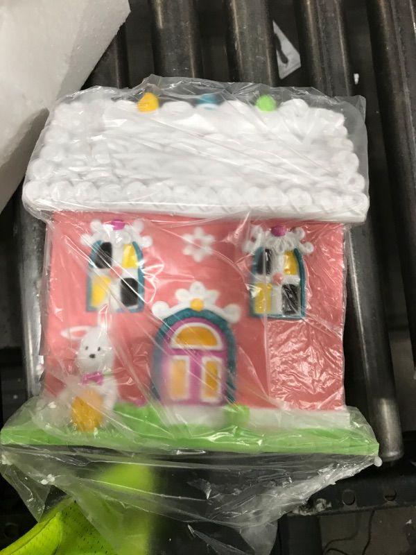Photo 1 of CJSUNYT Easter Village Houses Easter Bunny Decorations Indoor Resin Gingerbread House with LED Lights 9 * 5.75 * 10 Inch Kitchen Tabletop Decor for Mom
