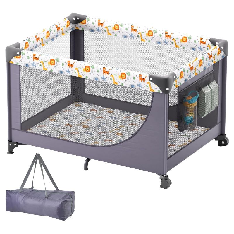 Photo 1 of VEVOR Baby Travel Crib and Play Yard, Folding Baby Playpen with Soft Mattress Pad, Portable Toddlers Crib with Breathable Mesh and Travel Bag, Indoor/Outdoor Kid Activity Center for 0-36 Months Babies
