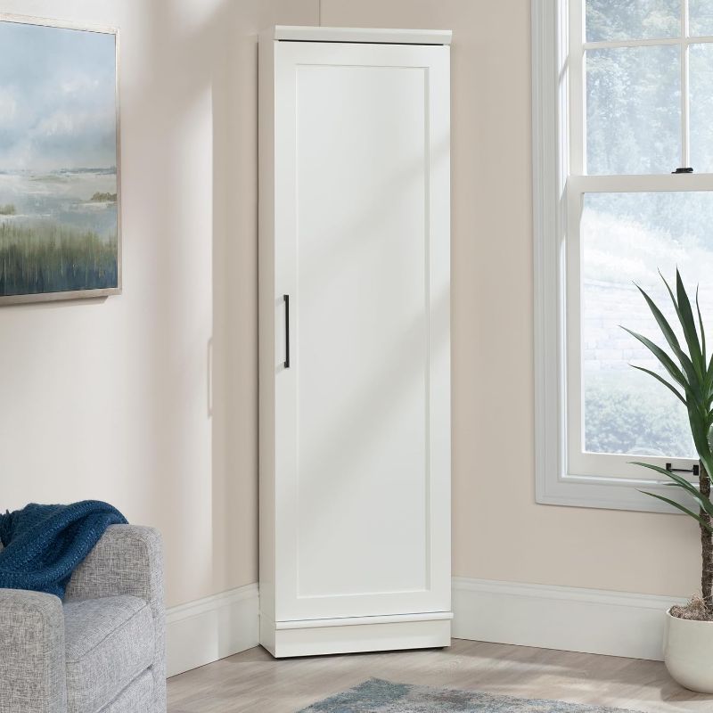 Photo 1 of 5-Shelf Corner Storage Cabinet in Soft White
