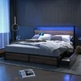 Photo 1 of LED Bed Frame Queen Size with 2 USB Ports and Outlets, Platform Metal Bed Frame with 4 Storage Drawers and Headboard, No Box Spring Needed, Noise-Free(Vintage Brown-Queen)
