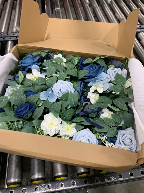 Photo 1 of Ling's Moment 10pcs Wedding Chair Decorations Aisle Floral Swag Artificial Pew Flowers Hanging Garland Dusty Blue & Navy for Ceremony Reception Church Rose Floral Faux Arrangement Party Outdoor Decor