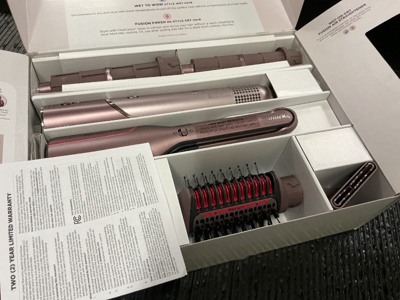 Photo 1 of Shark FlexFusion Hair Straightener & Powerful Hair Dryer with Fusion Hair Brush, Ceramic Air Styler with Auto-Wrap Curlers & Concentrator, Ceramic Plates, Cosmic Blush HD641S