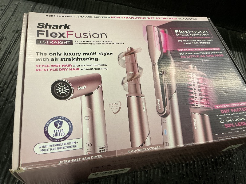 Photo 1 of Shark FlexFusion Hair Straightener & Powerful Hair Dryer with Fusion Hair Brush, Ceramic Air Styler with Auto-Wrap Curlers & Concentrator, Ceramic Plates, Cosmic Blush HD641S