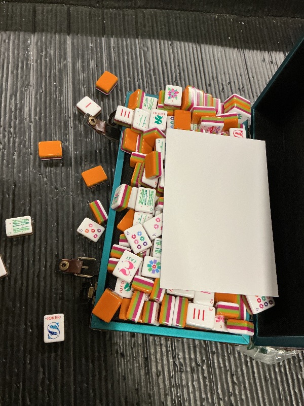 Photo 1 of Binood Classic American Mahjong Tile Set, 166 Creative Design 4-Layer Colorful Acrylic Carved Tiles, 100 Chips, 3 Golden Dice, Vintage Classic Leather Portable Travel Case