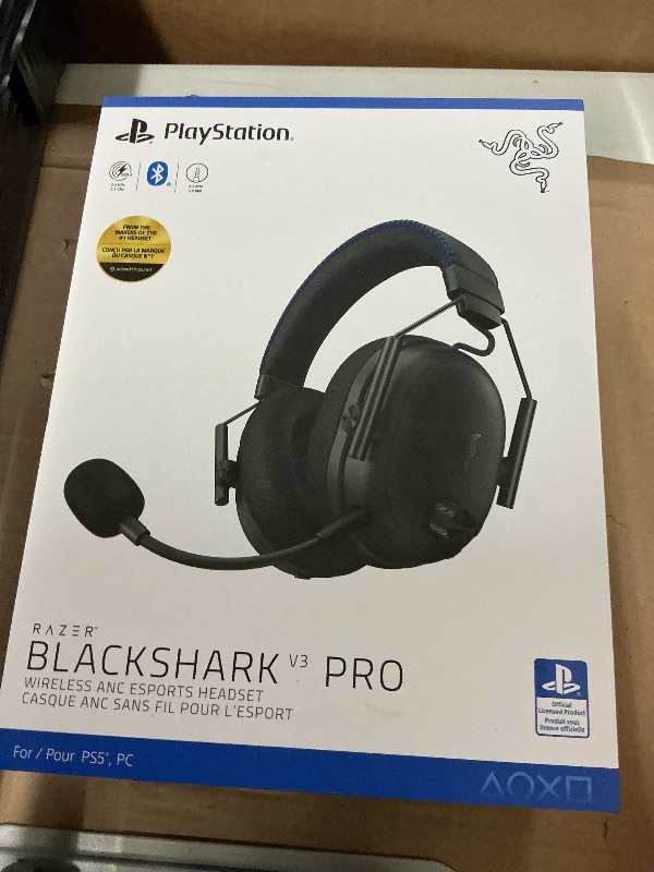 Photo 1 of Razer BlackShark V3 Pro Wireless ANC Gaming Headset for PS5: Full Band Mic - 50mm Drivers - 2.4 GHz, Bluetooth, 3.5mm - Works with PC, Mac, Nintendo Switch, Smartphone - Long Battery Life - Black