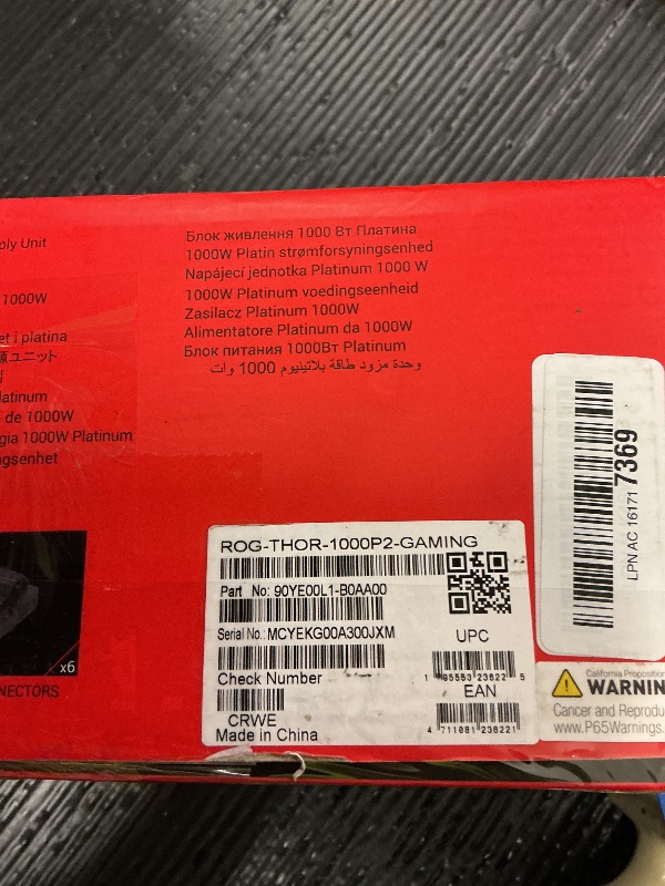 Photo 1 of ASUS ROG Thor 1000W Platinum II Fully Modular Power Supply with 1000W, 80+ Platinum, ROG Heatsinks, 135mm Fan, 0dB Mode, OLED Display, Aura Sync