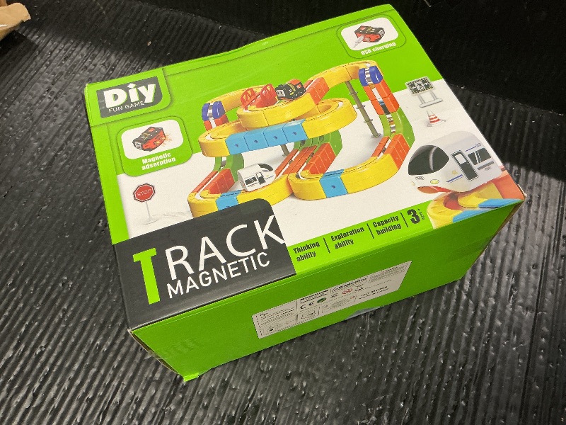 Photo 1 of 3D Gravity-Defying Electric Magnetic Train Set – 105PCS Modular Reconfigurable Race Track Kit, STEM Educational Building Toy for Kids 3-12, Safe & Durable for Boys Girls